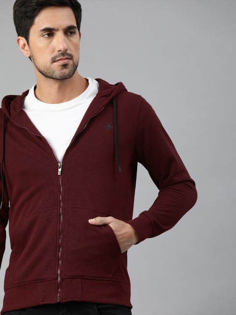 

WROGN Men Maroon Slim Fit Solid Hooded Sweatshirt