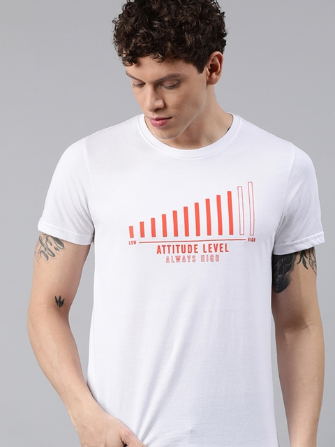 

WROGN Men White Printed Round Neck T-shirt