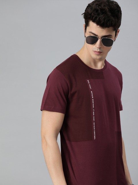 

WROGN Men Maroon Printed Slim Fit Round Neck T-shirt