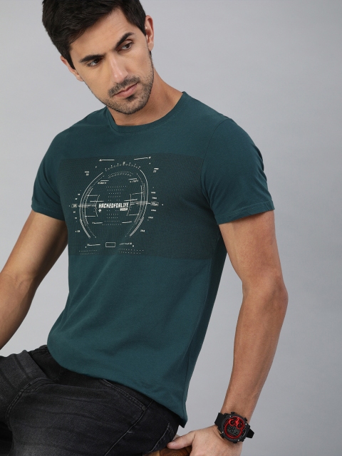 

WROGN Men Teal Green Printed Glow In the Dark T-shirt