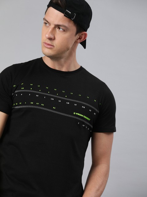 

WROGN Men Black Printed Slim Fit Round Neck T-shirt