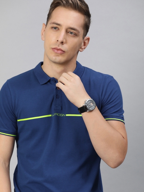 

WROGN Men Navy Blue Printed Polo Collar T-shirt