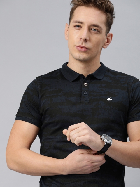 

WROGN Men Navy Blue Slim Fit Printed Polo Collar T-shirt