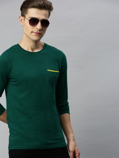 

WROGN Men Green Solid Round Neck T-shirt