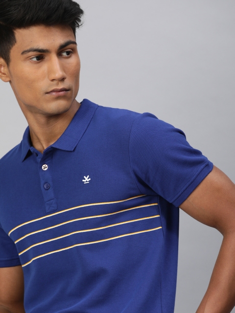 

WROGN Men Navy Blue Striped Polo Collar T-shirt