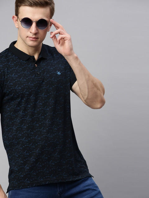 

WROGN Men Navy Blue Printed Slim Fit Polo Collar T-shirt