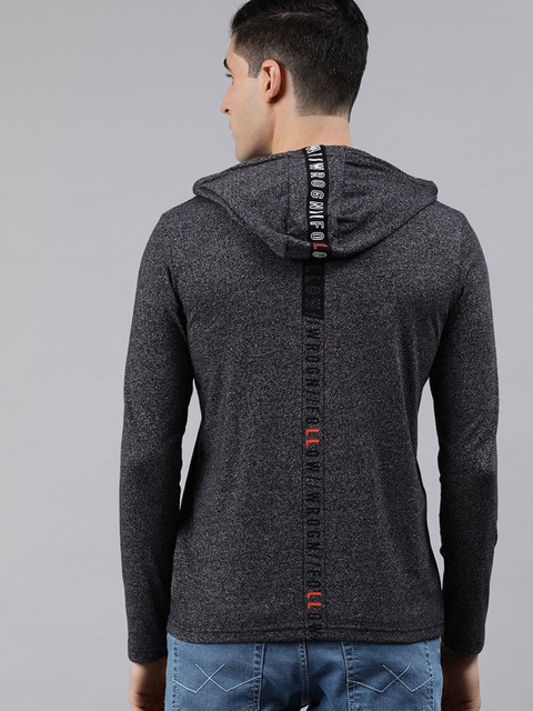 

WROGN Men Charcoal Grey Solid Slim Fit Hood T-shirt