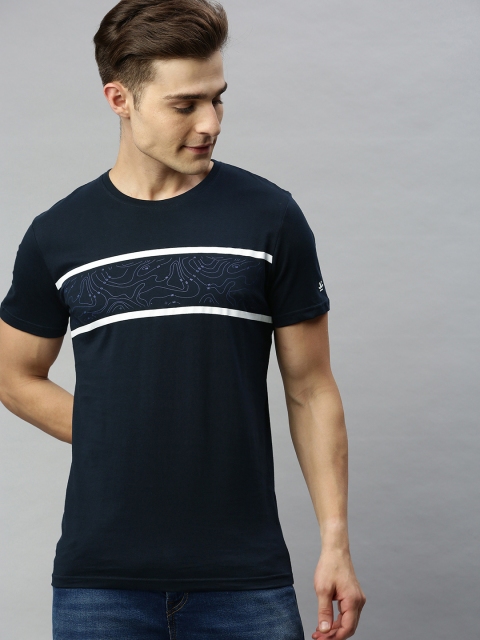 

WROGN Men Navy Blue Printed Round Neck T-shirt