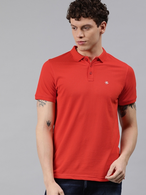 

WROGN Men Orange Solid Slim Fit Polo Collar T-shirt