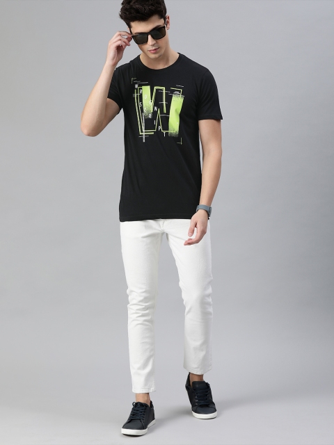 

WROGN Men Black Printed Slim Fit Round Neck T-shirt