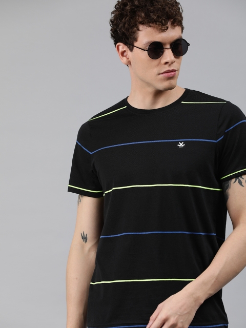 

WROGN Men Black & Blue Striped Round Neck T-shirt