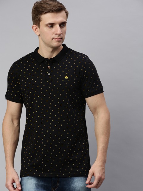 

WROGN Men Black & Yellow Printed Slim Fit Polo Collar T-shirt