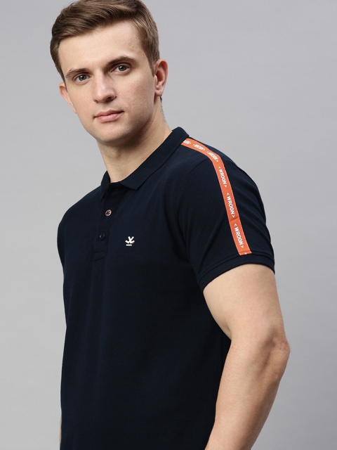 

WROGN Men Navy Blue Solid Slim Fit Polo Collar Pure Cotton T-shirt