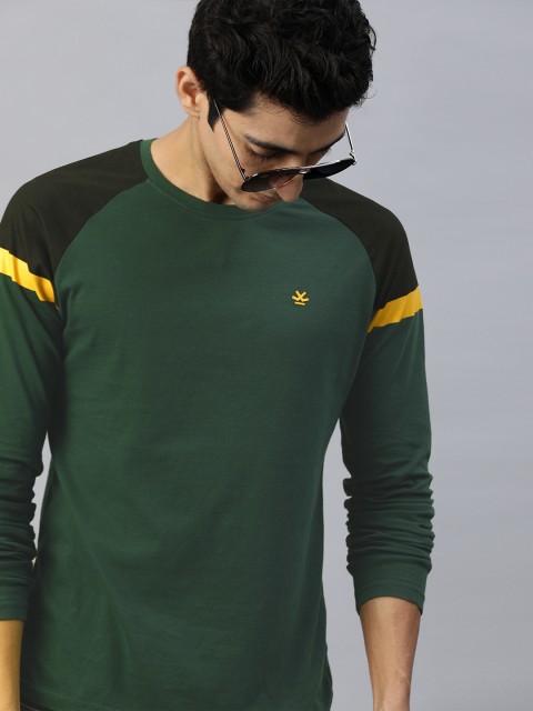 

WROGN Men Green Solid Slim Fit Round Neck Pure Cotton T-shirt