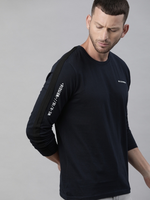 

WROGN Men Navy Blue Printed Round Neck T-shirt