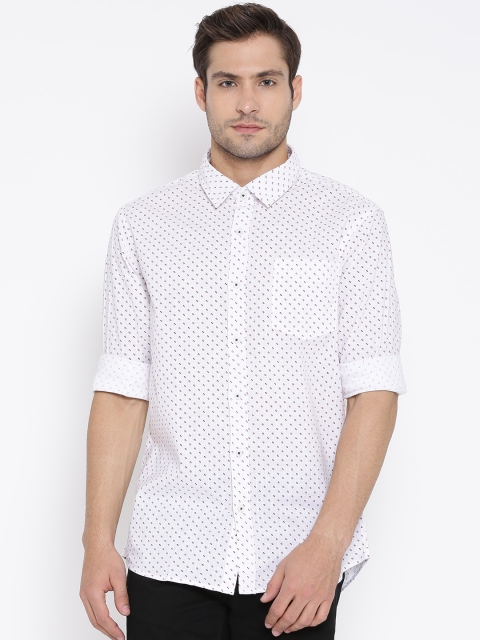 

People White Printed Slim Casual Shirt