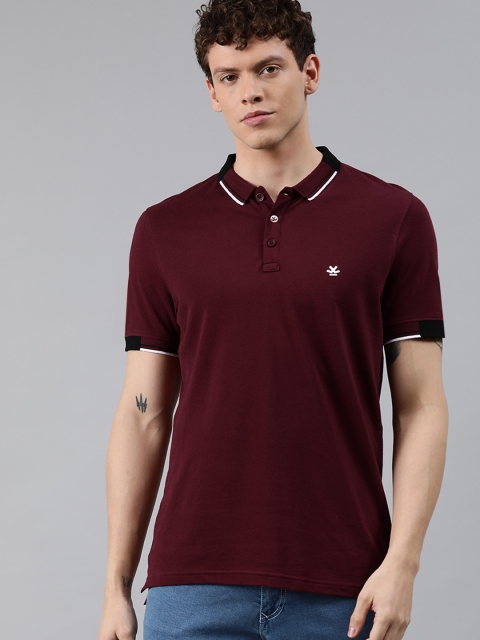 

WROGN Men Burgundy Solid Slim Fit Polo Collar T-shirt