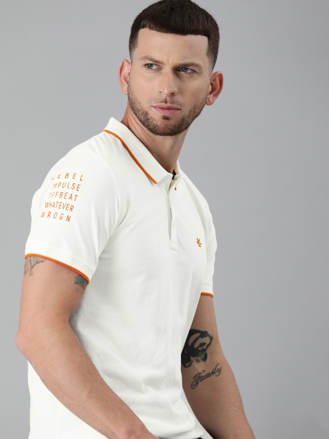 

WROGN Men White Printed Polo Collar T-shirt