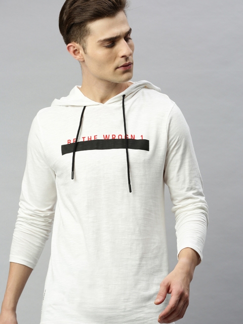

WROGN Men White Printed Hood T-shirt