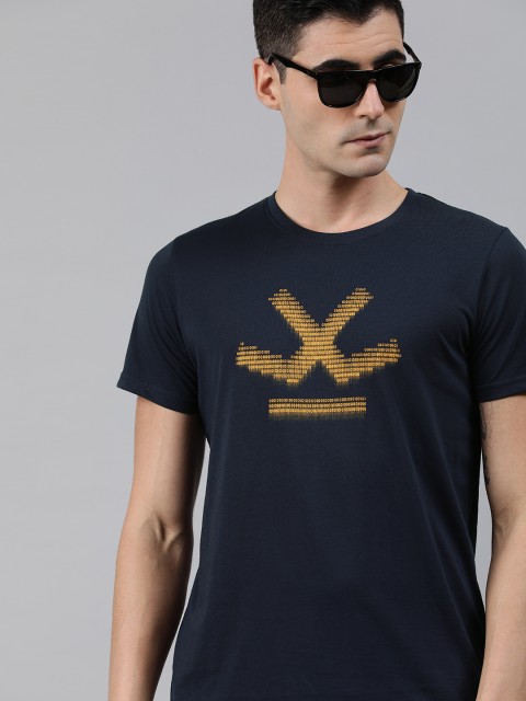 

WROGN Men Navy Blue Brand Logo Printed Round Neck T-shirt