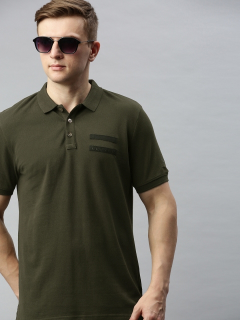

WROGN Men Olive Green Solid Slim Fit Polo Collar T-shirt