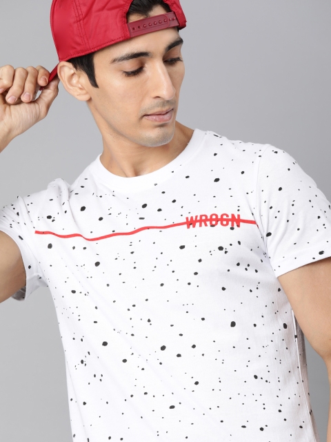 

WROGN Men White & Black Slim Fit Printed Round Neck T-shirt