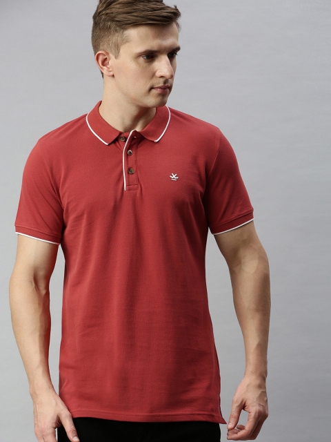

WROGN Men Red Solid Slim Fit Polo Collar T-shirt
