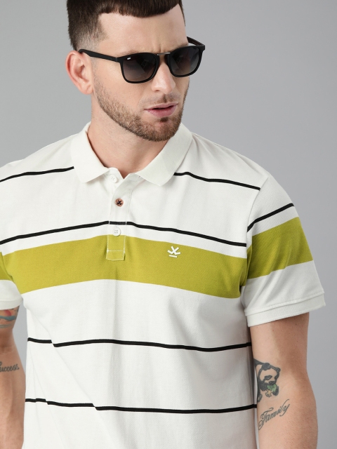 

WROGN Men White Striped Polo Collar T-shirt
