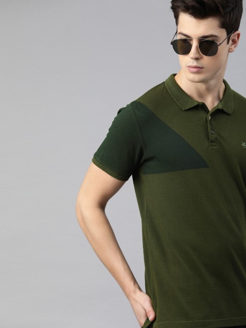

WROGN Men Olive Green Slim Fit Solid Polo Collar T-shirt