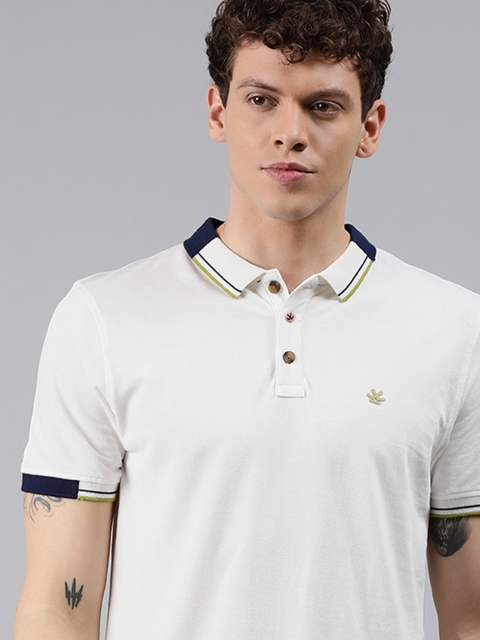 

WROGN Men White Solid Slim Fit Polo Collar T-shirt