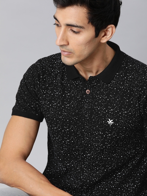 

WROGN Men Black & White Slim Fit Printed Polo Collar T-shirt
