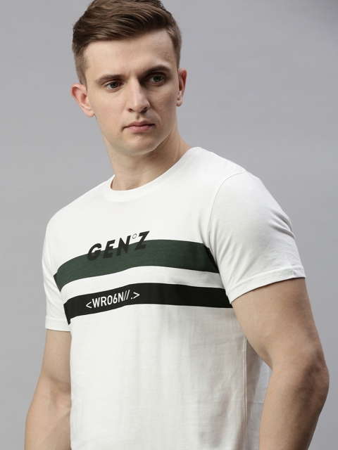 

WROGN Men White & Black Slim Fit Striped Round Neck T-shirt