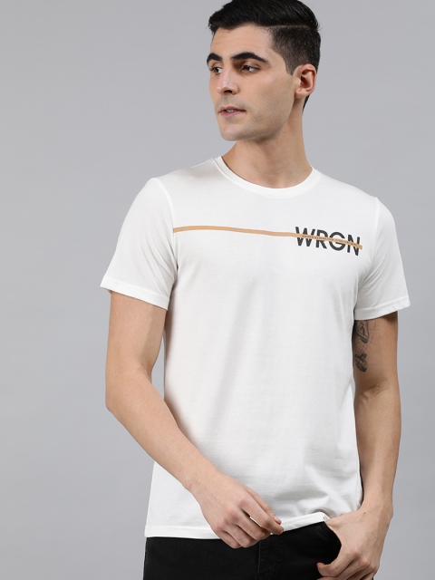 

WROGN Men White Slim Fit Printed Round Neck T-shirt