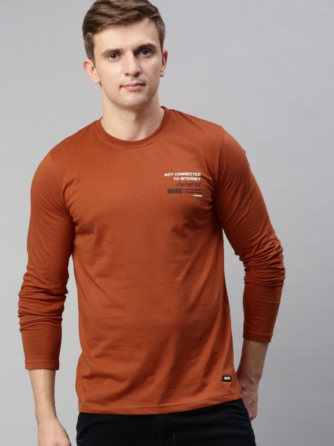 

WROGN Men Rust Brown Slim Fit Solid Round Neck T-shirt