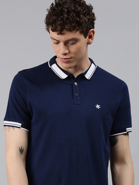 

WROGN Men Navy Blue Solid Slim Fit Polo Collar T-shirt