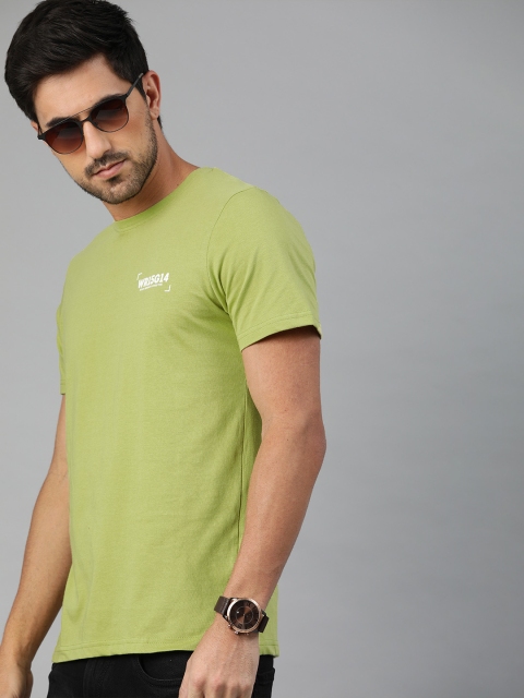 

WROGN Men Olive Green Slim Fit Solid Round Neck Pure Cotton T-shirt