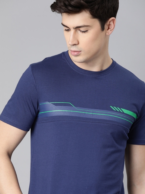 

WROGN Men Navy Blue Printed Round Neck Pure Cotton T-shirt