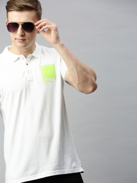 

WROGN Men Off-White Solid Slim Fit Polo Collar T-shirt With Printed Detailing