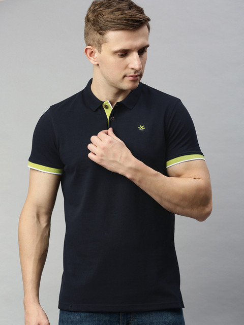 

WROGN Men Navy Blue Solid Slim Fit Polo Collar T-shirt