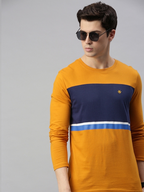 

WROGN Men Mustard Colourblocked Round Neck T-shirt