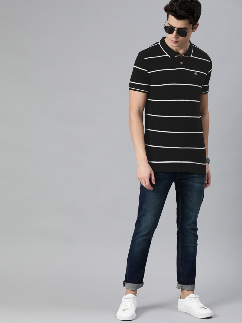 

WROGN Men Black & White Striped Slim Fit Polo Collar T-shirt