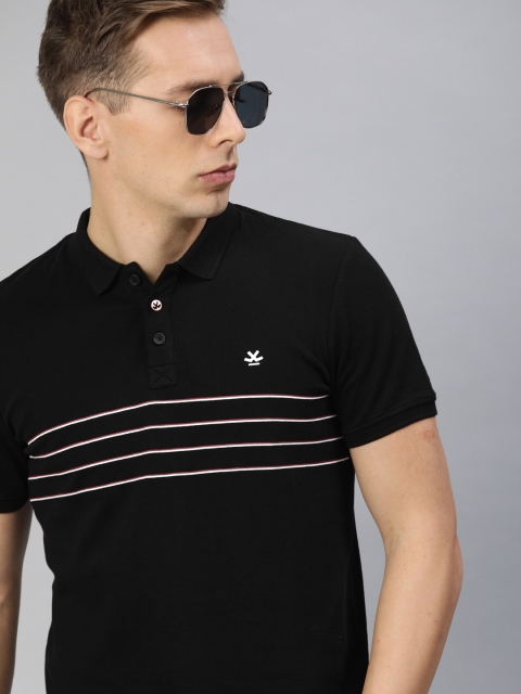 

WROGN Men Black Striped Polo Collar T-shirt