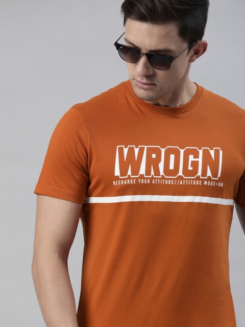 

WROGN Men Rust Printed Round Neck T-shirt