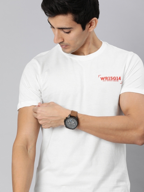 

WROGN Men White Slim Fit Solid Round Neck T-shirt