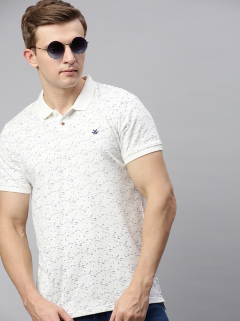 

WROGN Men White Printed Slim Fit Polo Collar T-shirt