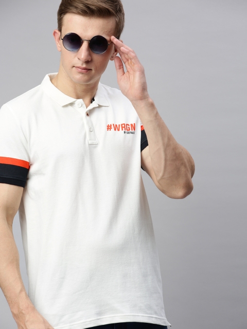 

WROGN Men White Printed Slim Fit Polo Collar T-shirt