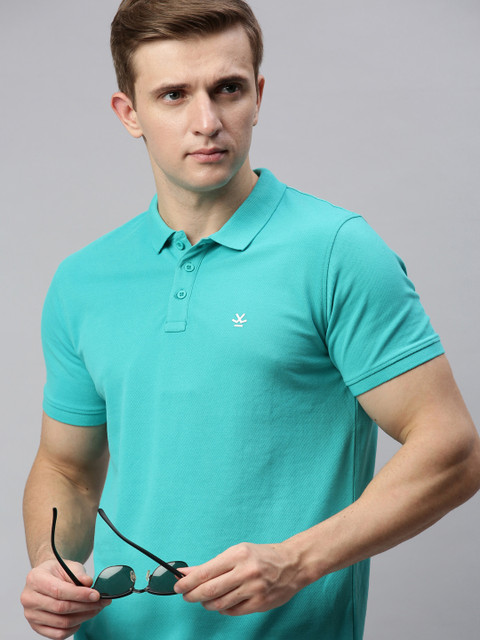 

WROGN Men Teal Green Slim Fit Solid Polo Collar T-shirt