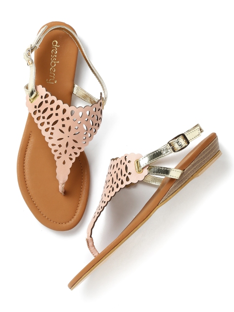 

DressBerry Women Dusty Pink & Muted Gold-Toned Cut-Out Flats