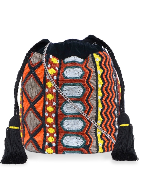 

Diwaah Black & Orange Embellished Embellished Potli