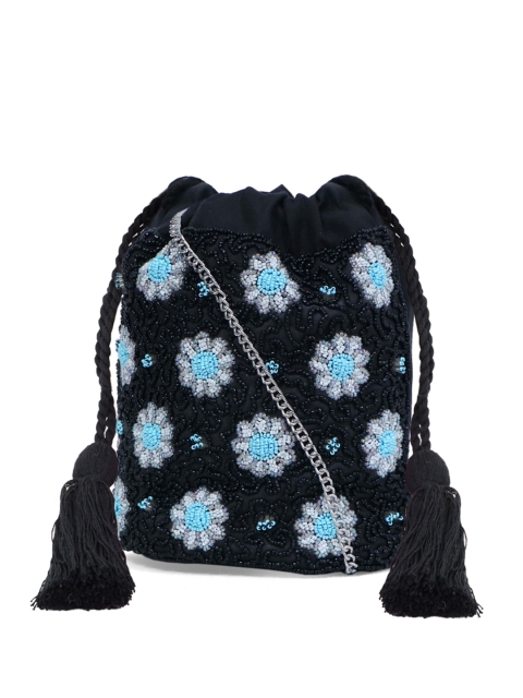 

Diwaah Black & Navy Blue Embroidered Potli Clutch